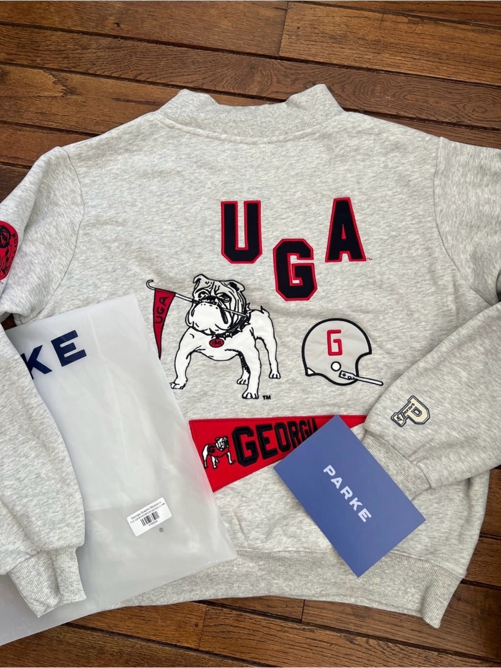 PARKE George Bulldog Graphic Mockneck Fleece Size S/M New In Bag NWT